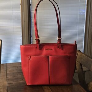 Michael Kors Red Pebbled Leather Double-Pocket Tote